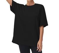 THE GYM PEOPLE Camisetas casuales de mujer con ajuste amplio de verano, cuello redondo, manga corta, camiseta básica para entrenamiento, tops, Negro, Large
