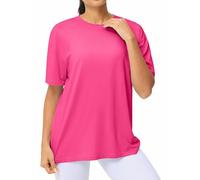 THE GYM PEOPLE Camisetas casuales de mujer con ajuste holgado, de verano, con cuello redondo, de manga corta, camiseta básica de entrenamiento, tops, Brillante rosa, Large