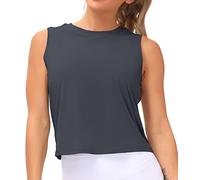 THE GYM PEOPLE Camisetas de entrenamiento de seda de hielo para mujer, de secado rápido, para gimnasio, correr, sin mangas, holgadas, para yoga, Gris carbón, S