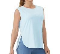 THE GYM PEOPLE Camisetas sin mangas de algodón para mujer, ajuste holgado, sin mangas, para correr, Azul/claro, Large