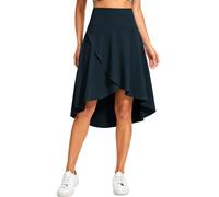THE GYM PEOPLE Falda asimétrica de cintura alta con volantes y dobladillo asimétrico para mujer, falda midi con pantalones cortos, Azul marino oscuro, M