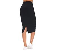THE GYM PEOPLE Falda de tubo de cintura alta para mujer, con control de abdomen, elástica, por debajo de la rodilla, con abertura trasera, Negro -, Medium
