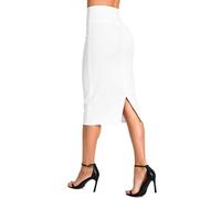THE GYM PEOPLE Falda de tubo de cintura alta para mujer, con control de abdomen, elástica, por debajo de la rodilla, con abertura trasera, Blanco, Medium