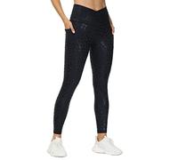THE GYM PEOPLE Leggings de entrenamiento con cintura cruzada en V para mujer, control de abdomen, pantalones de yoga con bolsillos, Plateado/Negro, Small