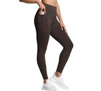 THE GYM PEOPLE Leggings de entrenamiento con control de abdomen con bolsillos, cintura alta, pantalones de yoga atléticos para mujer, correr, fitness, Marrón, Large