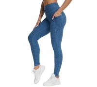 THE GYM PEOPLE Leggings de entrenamiento elásticos de cintura alta para mujer, ultra suaves, control de abdomen, pantalones de yoga con bolsillos, Azul Brezo, Large