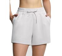 THE GYM PEOPLE Pantalones cortos con cordón para mujer, de cintura alta, para verano, entrenamiento, descanso, con bolsillos, Gris brillante, XL