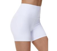 THE GYM PEOPLE Pantalones cortos de compresión de cintura alta para mujer, para yoga, control de abdomen, fitness, atletismo, correr, Blanco, S