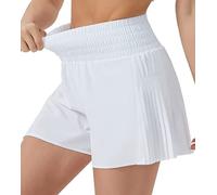 THE GYM PEOPLE Pantalones cortos de entrenamiento de cintura alta para mujer, plisados, con forro de malla, bolsillo con cremallera, Blanco, Large