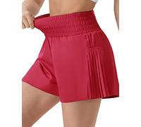 THE GYM PEOPLE Pantalones cortos de entrenamiento de cintura alta para mujer, plisados, con forro de malla, bolsillo con cremallera, Magenta, XL