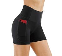 The Gym People - pantalones cortos de yoga de mujer para hacer deporte, entrenar o correr. Cintura alta, efecto faja, bolsillos profundos. - Negro - M