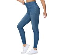 THE GYM PEOPLE - Pantalones de jeggings de cintura alta elástica para mujer con control de abdomen, leggings de mezclilla ajustados con bolsillos, Azul denim, Large