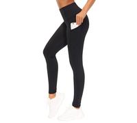 THE GYM PEOPLE Pantalones de yoga gruesos de cintura alta con bolsillos, control de abdomen, leggings de yoga para mujer, Forro polar negro., Medium