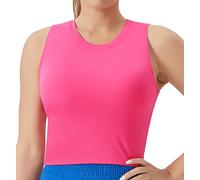 THE GYM PEOPLE Sujetador deportivo de soporte medio para mujer, extraíble, acolchado, sin mangas, para entrenamiento, Brillante rosa, X-Small