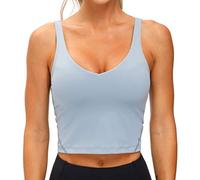 THE GYM PEOPLE Sujetador deportivo para mujer de línea larga sin alambre, acolchado con soporte medio, Azul denim, Small