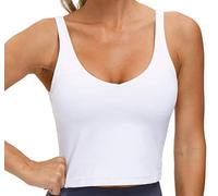 THE GYM PEOPLE Sujetador deportivo para mujer, sin aros, extraíble, acolchado, top de manga larga, para yoga, fitness, entrenamiento, sujetador deportivo, Blanco, S