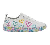 The Happy Monk - Creta Zapatilla Mujer Piel Blanca con Corazones Troquelados, Cordones Elásticos, Suela Estampada 3 cm y Plantilla Memory Foam Extraíble Mujer Color: Aqua Talla: 37
