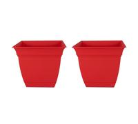 The HC Companies 12 Inch Eclipse Square Planter with Saucer Indoor Outdoor Plant Pot for Flowers Vegetables Herbs Red Pack o