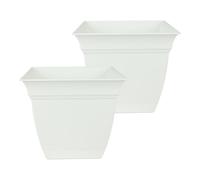The HC Companies Eclipse Maceta Cuadrada de 10 Pulgadas con platillo, Maceta para Interiores y Exteriores, para Flores, Verduras, Hierbas, Color Blanco (Paquete de 2)