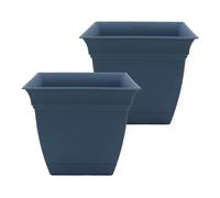 The HC Companies Eclipse Maceta Cuadrada de 10 Pulgadas con platillo, Maceta para Interiores y Exteriores, para Flores, Verduras, Hierbas, Color Azul Pizarra (Paquete de 2)