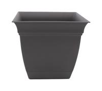 The HC Companies Maceta Cuadrada Eclipse de 8 Pulgadas con platillo, Maceta para Interiores y Exteriores para Flores, Verduras y Hierbas, Gris cálido