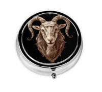 The Head of an Old Goat - Pastillero redondo de metal ecológico con 3 compartimentos para el hogar, oficina, viajes, medicina