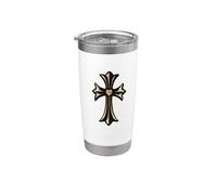 The Heart Diamonds Gold Cross Vaso térmico de acero inoxidable de doble pared