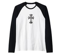 The Heart Pave Diamonds Silver Cross Camiseta Manga Raglan