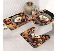 The Hedgehog In The Mushroom Grass - Juego de alfombras de baño de 3 piezas, alfombrilla de baño + alfombrilla de contorno + funda para asiento de inodoro, lavable a máquina, antideslizante, de