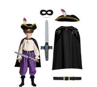 The Highway - Conjunto de disfraz de roedor para niños, capa negra, sombrero y pluma, máscara, espada, gato, bandido, ladrón de ratas, disfraz para fiesta de Halloween del Día Mundial del Libro