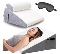 The Hiquo Wedge Pillow + 100% Silk Sleep Mask, Adjustable Bed Wedge Pillows for Headboard, Wedge Pillows Set for After Surgery, Acid Reflux Relief, Sleeping, Back Pain Relief (With Neck Pillow)