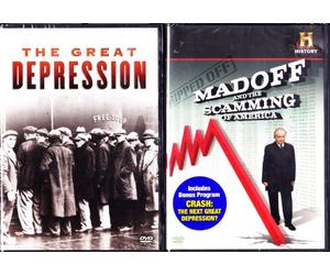 The History Channel the Great Depression , Crash the Next Great Depression , Madoff and the Scamming of America : 2 Dvd Set : Approx 5 Hours