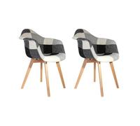 The Home Deco Factory silla escandinava Patchwork, madera + poliéster + PP, Gris/Blanco/Negro, 64x57.5x85.5 cm, 2 unidades