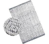 The Home Talk Alfombra de baño de microfibra de felpilla para ducha, súper suave, lavable a máquina, para baño/cocina, absorbente de agua, antideslizante (53 x 86 cm, blanco y azul marino)