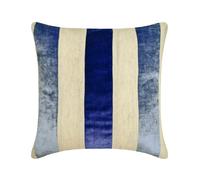 The HomeCentric Decorativo Azul Amortiguar, 50 x 50 cm Terciopelo y Lino Cojin Labor de Retazos, Funda de Cojín con, A Rayas Cojin, Moderno Amortiguar - Velvet Band Blue