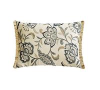 The HomeCentric Decorativo Azul Funda de cojín Lumbar, 30 x 45 cm Lino Cojin, Funda de Cojín con Bordado y Ribete de Encaje de Yute., Floral Cojin, Contemporáneo Funda de cojín Lumbar - Atasi