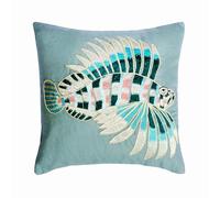 The HomeCentric Decorativo Azul Opaco Cojin para Silla, 45 x 45 cm Lino Cojin, Funda de Cojín con Pescado, Bordado, Criaturas del mar Cojin, Estilo de Playa Cojin para Silla - Dream Fish