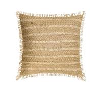 The HomeCentric Decorativo Beige Amortiguar, Paquete de 2, 35x35 cm Yute Cojin, Funda de Cojín con Encaje de Yute, A Rayas Cojin, Contemporáneo Amortiguar - Golden Fiber