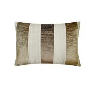 The HomeCentric Decorativo Beige Funda de cojín Lumbar, 30 x 40 cm Terciopelo y Lino Cojin, Funda de Cojín con Labor de Retazos, A Rayas Cojin, Moderno Funda de cojín Lumbar - Swathe Beige