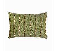 The HomeCentric Decorativo Verde Funda de cojín Lumbar, Paquete de 2, 30x40 cm Yute Cojin, Funda de Cojín con Encaje, Tejido Chevron, galones Cojin, Contemporáneo Funda de cojín - Mossy Jute Magic