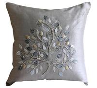 The HomeCentric Disenador Plata Fundas para Cojines, Madre De Perlas arbol Fundas para Cojines, 45x45 cm Cubierta De La Almohadilla De Tiro, Cuadrado Sedala Seda Almohadas Fundas - Silver Leaf