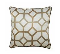 The HomeCentric Funda de Almohada Decorativa Beige Enrejado de Rayas Jacquard con Dibujos Seda 35 x 35 cm Beige, Funda de cojin Hecha a Mano Silk - Deco Trellis