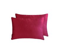 The HomeCentric Lujo Rojo Funda de cojín Lumbar Juego de 2, 30x45 cm Satín Funda de Cojín Sólido, Sólido Funda de Almohada Oblonga, Moderno Funda de cojín Lumbar - Deep Red Slub Satin