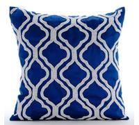 The HomeCentric Royal Tartan - 30x30 cm Square Decorative Throw Pillow Cover Royal Blue Silk Pillow Cover with Bead Embroidery