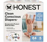 The Honest Company Clean Conscious Pañales | A base de plantas, sostenibles | So Delish + All The Letters | Super Club Box, tamaño 5 (27+ libras), 84 unidades
