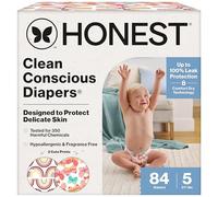 The Honest Company Clean Conscious - Pañales a base de plantas, sostenibles, Wingin' It + Catching Rainbows, caja Super Club, talla 5 (27+ libras), 84 unidades