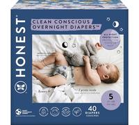 The Honest Company Clean Conscious - Pañales nocturnos a base de plantas, sostenibles | Cozy Cloud + Star Signos | Caja Club, tamaño 5 (27+ libras), 40 unidades
