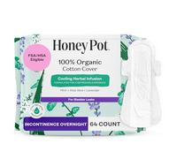 The Honey Pot Company - 64 unidades - Almohadillas de hierbas para mujer - Almohadillas orgánicas para incontinencia nocturna con alas - Infundidas con aceites esenciales para efecto refrescante -