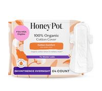 The Honey Pot Company Almohadillas de incontinencia para mujer, 64 unidades, no herbales durante la noche, control de fugas de vejiga, cubierta de algodón orgánico y núcleo de pulpa ultra absorbente,