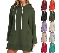The Hoodie Dress - Sudadera casual de gran tamaño para mujer, sudadera larga con dobladillo dividido con bolsillos, vestido con capucha de gran tamaño, verde, S